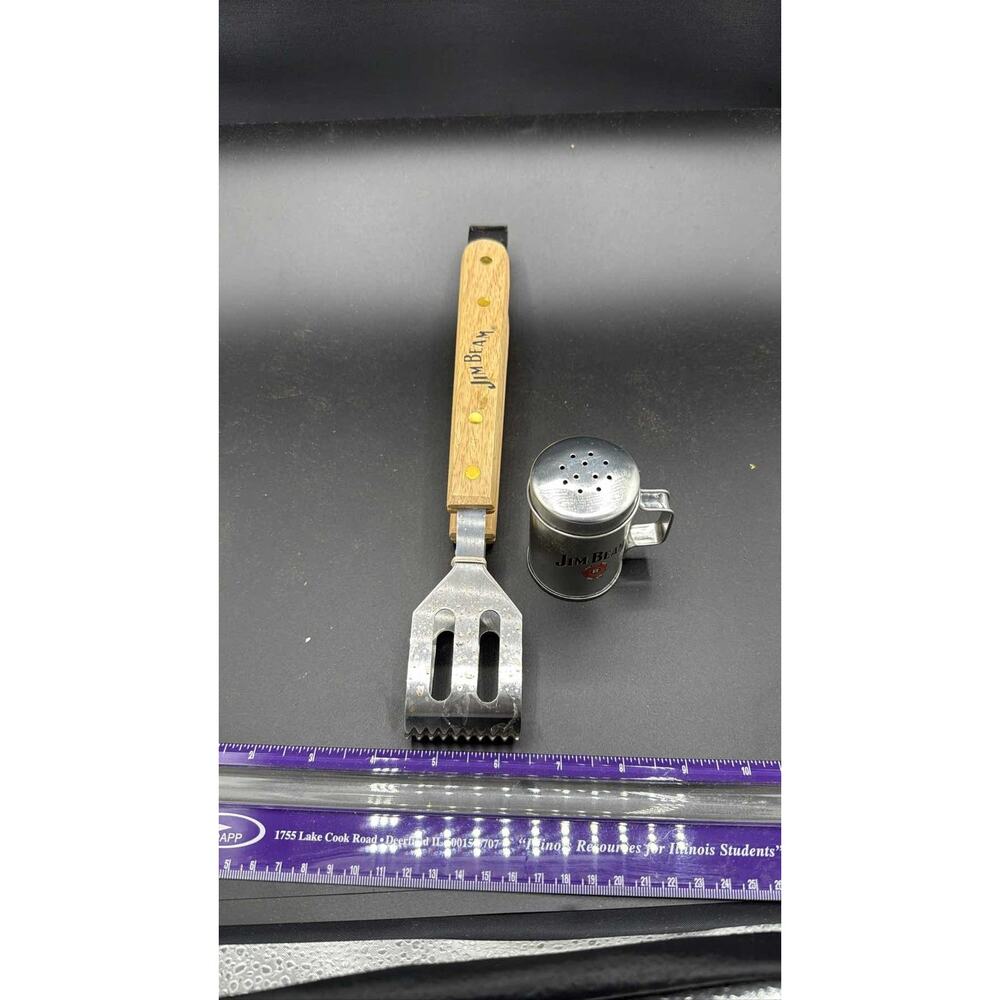 Jim Beam BBQ Spatula & Shaker Set Stainless Steel Wood Handle Grilling Tool 26